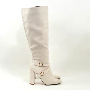 NEW JustFab Women Beige Summer Fall Winter Tall Pointy Toe Boots Size 7.5 US